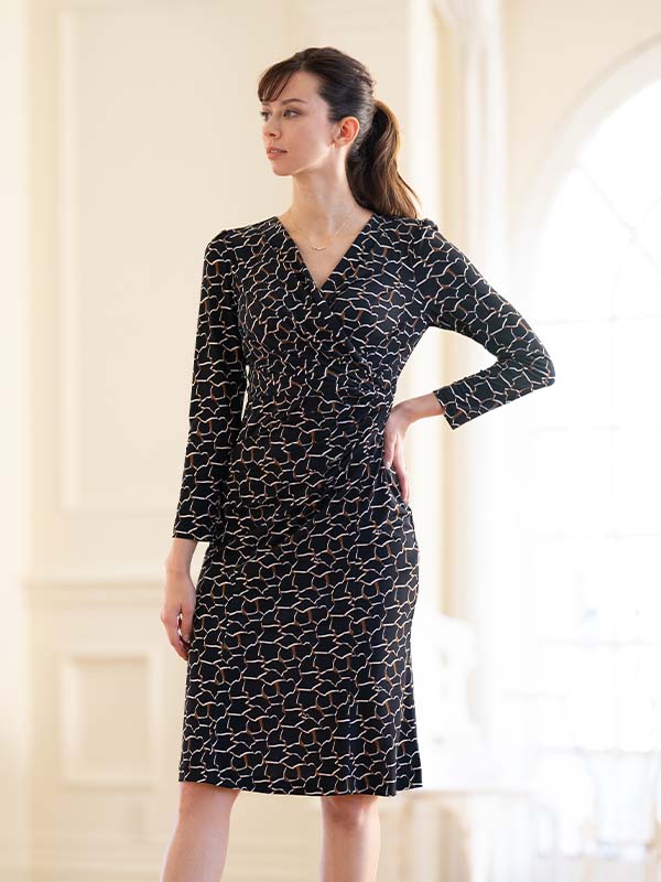 Black Giraffe Gather Dress