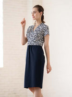 Cotton Blend Ponte: Cotton Blend Ponte White Trump Geo X Navy Shell Dress
