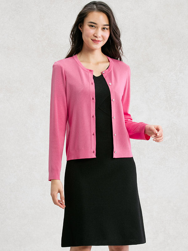 Washable Knit: Pink Crew-Neck Cardigan