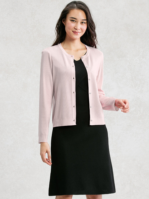 【Washable Knit】Peach Crew-neck Cardigan