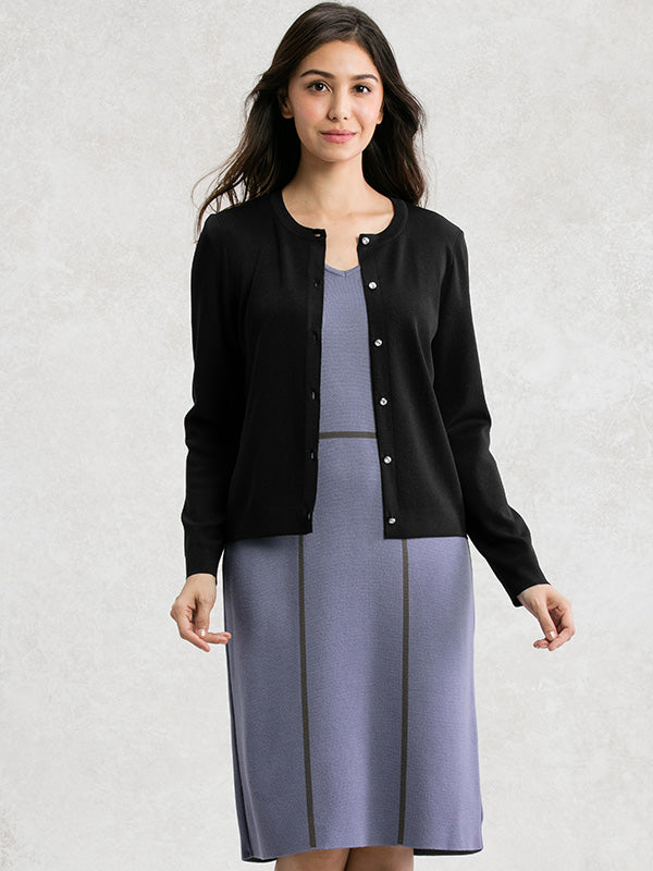 Black crew neck cardigan