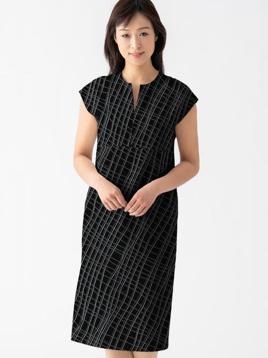 Black Check Split Neck Sack Dress