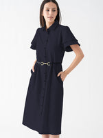 Comfort-Function Stretch: Navy Shirt Dress With Bow Tie