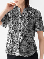 Stretch Chiffon: Mosaic Check Frill Blouse