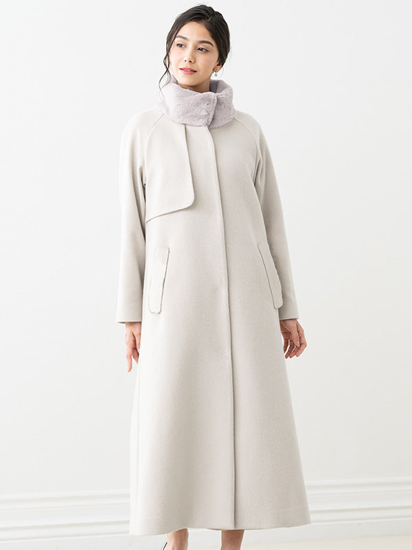 Fur Free Long Coat: White Gray White Gray