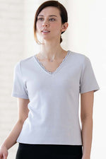 Light Gray Lace V-Neck T-Shirt