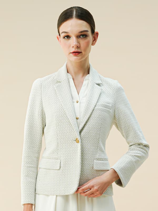 Jacquard: Jacquard White Tailored Jacket