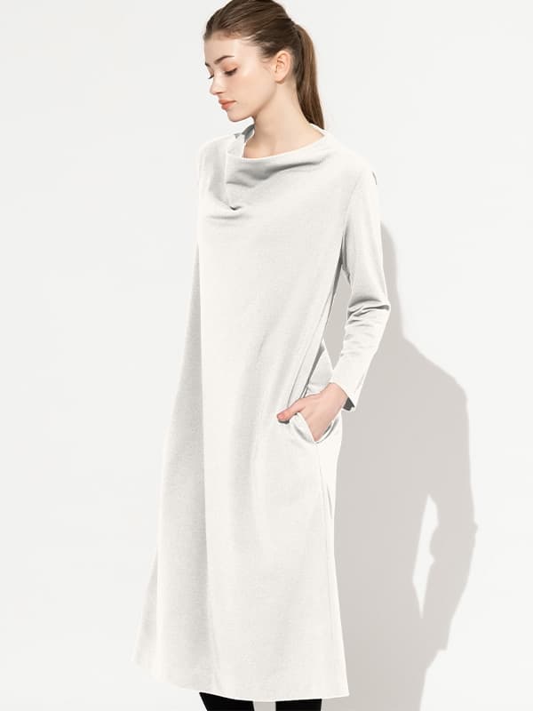 Double Jersey: Double Jersey White Cowl Neck Dress