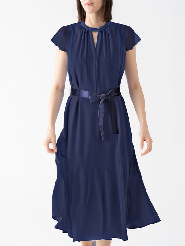 Stretch Chiffon Navy Long Mermaid Dress