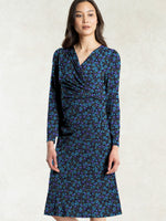 Navy Petite Flower Gather Dress